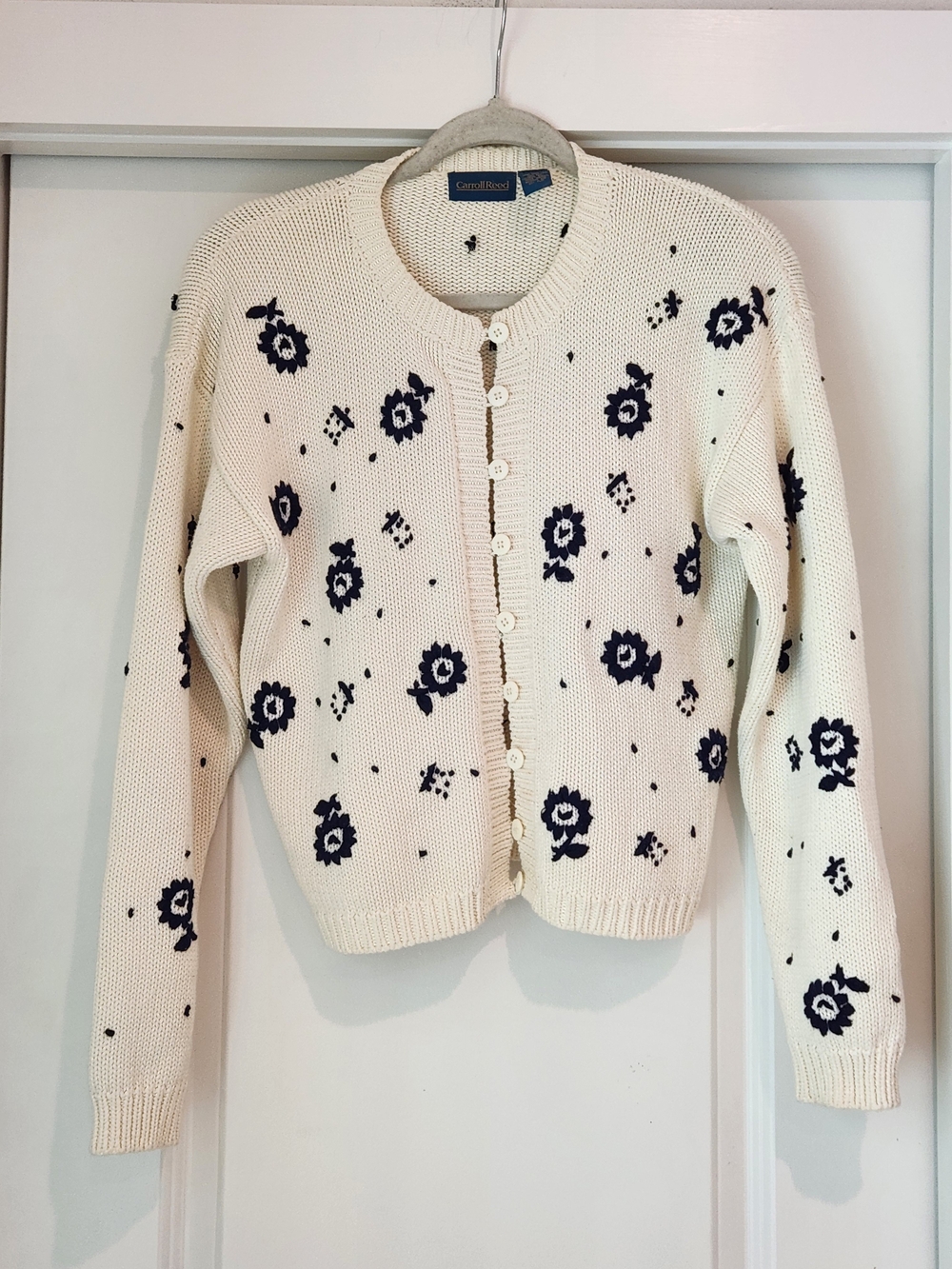 Carroll Read Cream Floral Knit Cardigan with Navy Flowers